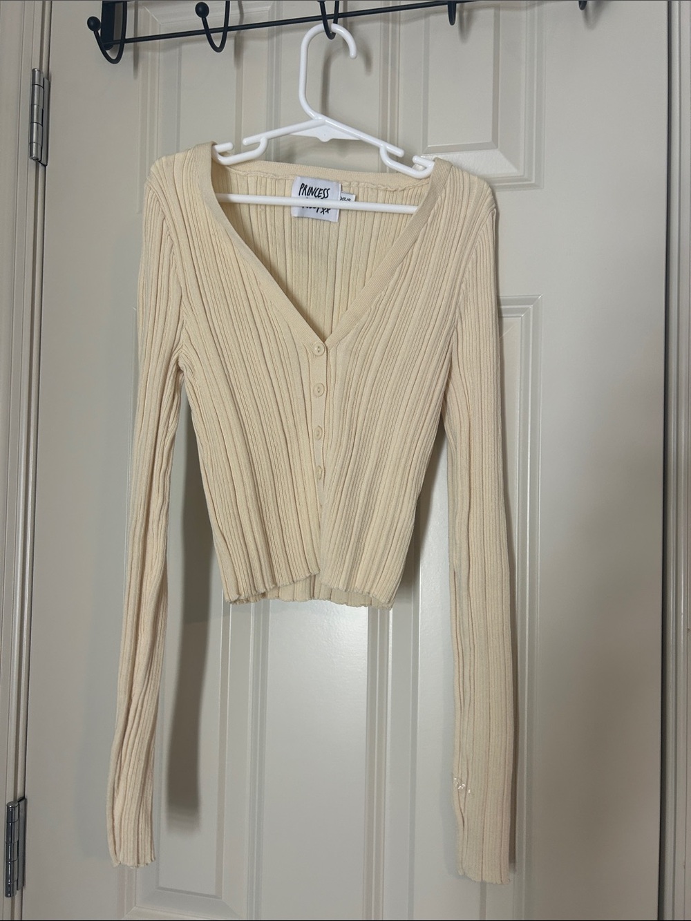 Princess Polly Cream Ribbed V-Neck Button Cardigan